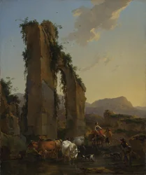 Peasants with Cattle by a Ruined Aqueduct